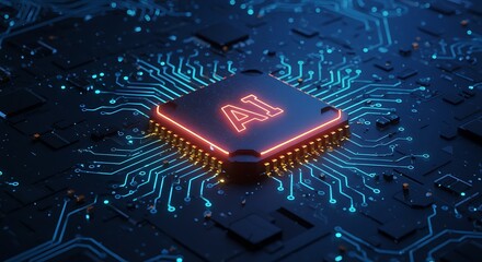 AI Chip on Circuit Board Futuristic Technology Neural Network Concept