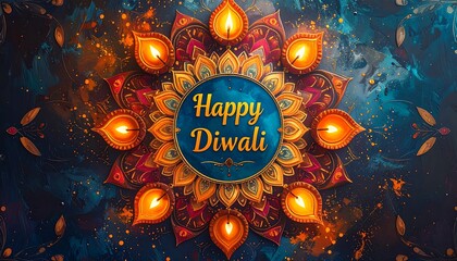 Festive illustration celebrating a cultural event with a circular mandala design and lit candles against a textured backdrop