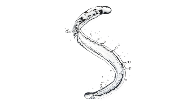 Abstract s shaped water splash isolated on transparent background