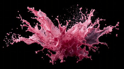 Vibrant pink paint splash isolated on black background, dynamic liquid motion with abstract artistic flow, perfect for creative design, digital art projects, and high-impact visual effects