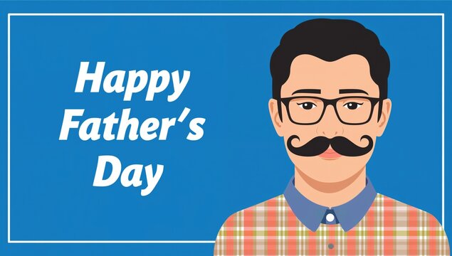 Festive Father's Day poster layout featuring a delightful photo against a blue background. Includes greeting card, invitation, promotional flyer, and decorative vector elements for sales and - Powered by Adobe