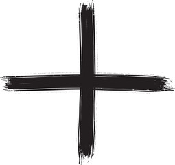 Black plus sign painted with brush, representing addition, positive, or medical cross
