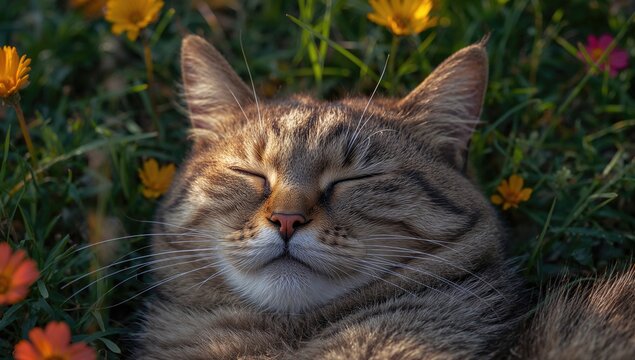 Cat resting outdoors, embodying relaxation and tranquility