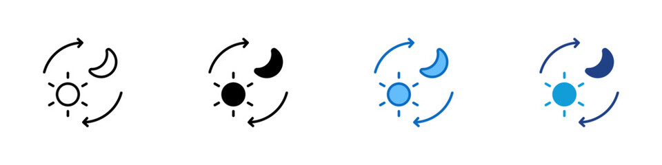 Day Cycle Multiple Style Icon Design Vector - sun and moon with arrows forming a circle, symbolizing time cycle, balance, and natural rhythm