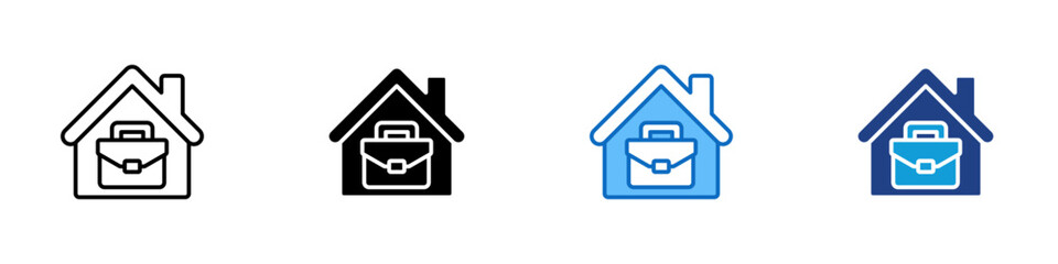Remote Work Multiple Style Icon Design Vector - house with a briefcase, symbolizing working from home, productivity, and digital flexibility