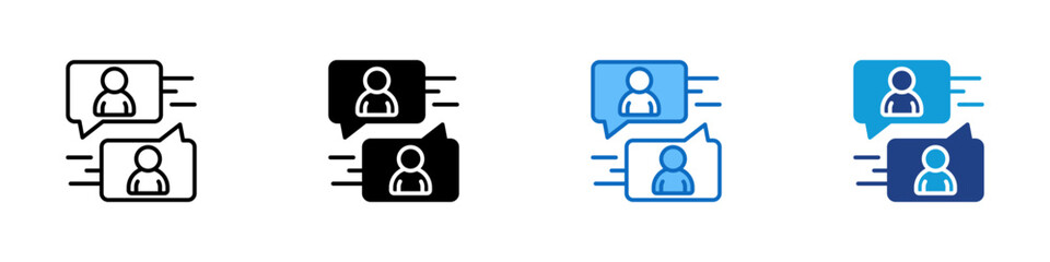 Online Chat Multiple Style Icon Design Vector - Two chat bubbles with human avatars, symbolizing online communication, messaging, and virtual conversation