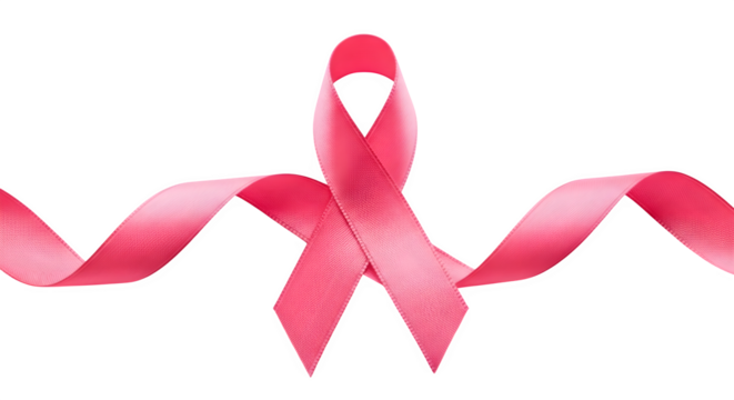 Pink ribbon symbol of breast cancer awareness isolated on transparent background