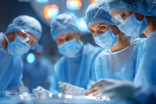 Cutting-edge technology meeting experienced professionals in healthcare. Premium quality. Medical experts navigate digital data for precision in patient care. Editorial style. Commercial image.