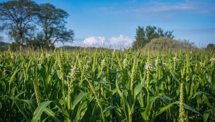 Corn in Flowering Stage in Agricultural Field, seasonal change