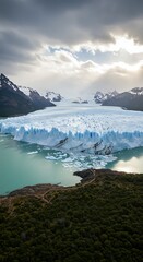 Perito Moreno Glacier in Patagonia Argentina with dramatic sky.