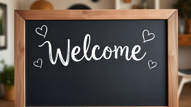 칠판에 분필로 쓰인 웰컴 글a chalked welcome on the board