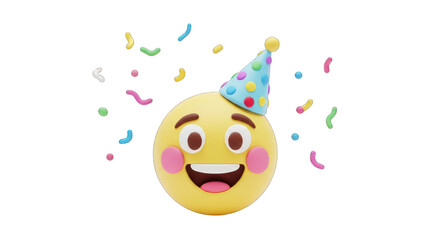 3D Render of Happy Emoji Wearing Party Hat.