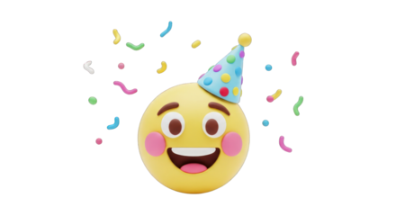 3D Render of Happy Emoji Wearing Party Hat.