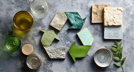 Eco friendly recycling symbol made of natural materials on textured background