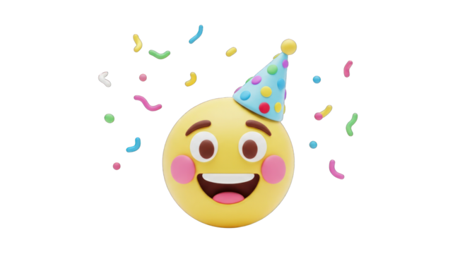 3D Render of Happy Emoji Wearing Party Hat.