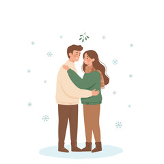 Vector Illustration of Cozy Christmas Celebration Scene — Family, Santa Claus, and Winter Decorations in Minimalist