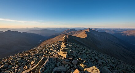 Scenic Mountain Ridge at Sunrise - A Rocky Path to the Horizon.