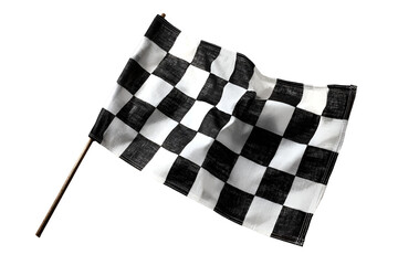 Waving checkered flag with black and white squares isolated on transparent background © Jannat00