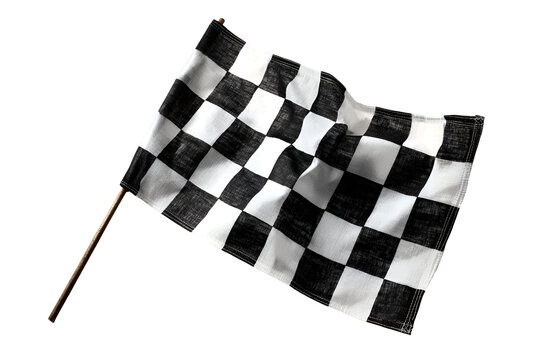 Waving checkered flag with black and white squares isolated on transparent background