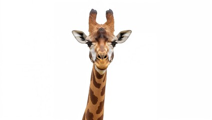Naklejka premium Giraffe standing tall against a white background, symbolizing wildlife preservation