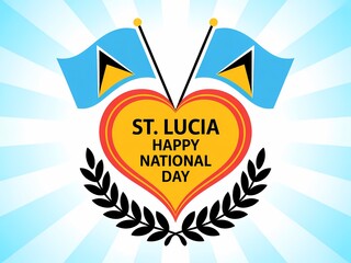 St lucia happy national day celebration with flags and heart emblem on radiant background