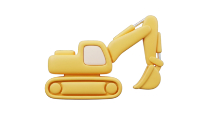 Yellow 3D Render of a Mini Excavator.