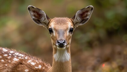 Baby fallow deer with a speckled brown coat and large black eyes, showcasing herd behavior