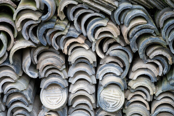 Traditional roofing tiles are stacked intricately