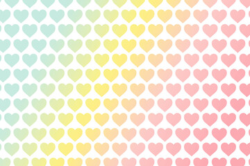 Rainbow gradient hearts pattern pastel colors aqua green yellow peach pink degradè transparent background PNG. Colorful graphic resource cheerful design projects