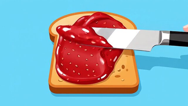 Close-up of a vector knife spreading jam on toast, flat illustration, vibrant colors.