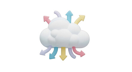 3D Render of Cloud Computing with Pastel Arrows.