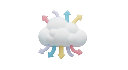 3D Render of Cloud Computing with Pastel Arrows.