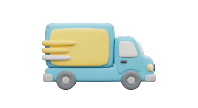 Cute Cartoon Light Blue Truck with Yellow Cargo Area.