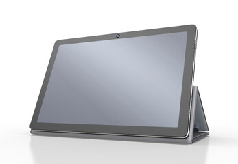 3d Tablet mit Halterung stehend auf weißen Hintergrund, freigestellt