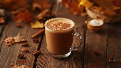 Homemade vegan chai tea latte with cinnamon, cardamom and ginger, a warming beverage for fall and winter