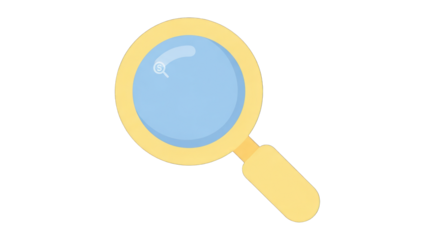 Cartoon Yellow and Blue Magnifying Glass Icon.