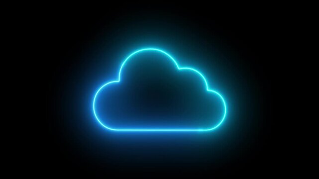 Glowing Neon Cloud Loop Animation, Loopable Digital Cloud Neon Animation
