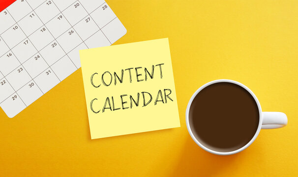 Content Calendar is shown using the text and photo of the coffee cup. Viral Content strategy and SMM social media management