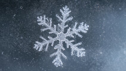Close-up of detailed hexagonal snowflake crystals extending into the winter air, reflecting on a window pane, seasonal change
