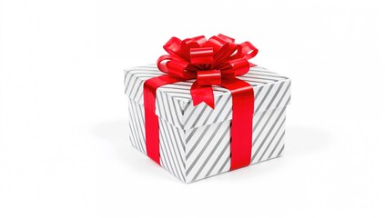 Gift box wrapped in a red ribbon with black stripes, ideal for seasonal gifting