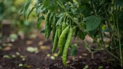 Green beans growing on the vine, Nutrient-rich vegetable source, Harvest season