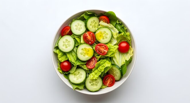 Fresh and healthy garden salad with crisp lettuce sliced cucumbers and cherry tomatoes