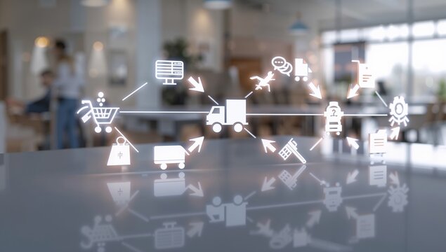 Streamlined delivery service integrating logistics and e-commerce solutions for an efficient supply chain network, connecting retail to distribution for success