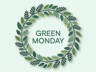 Green monday wreath with leaves and inspiring text for environmental awareness