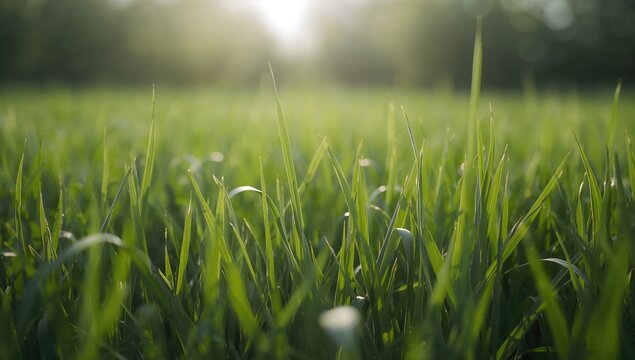 Close-up image of lush green grass, ideal for natural backgrounds, Earth Day