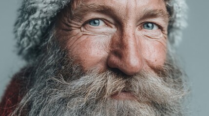 Joyful festivities uncovered: a quirky santa celebration. Studio shot. Subtle changes: santa's playful stance amidst minimal studio adjustments. Modern style. Bright colors.