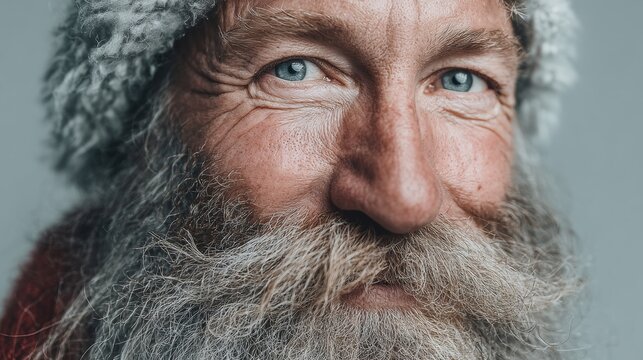 Joyful festivities uncovered: a quirky santa celebration. Studio shot. Subtle changes: santa's playful stance amidst minimal studio adjustments. Modern style. Bright colors.