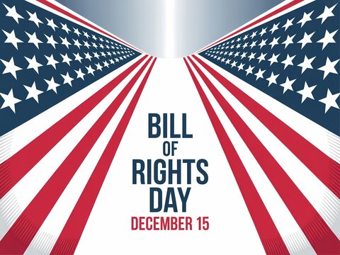 Bill of rights day december 15th american flag stripes and stars illustration with text