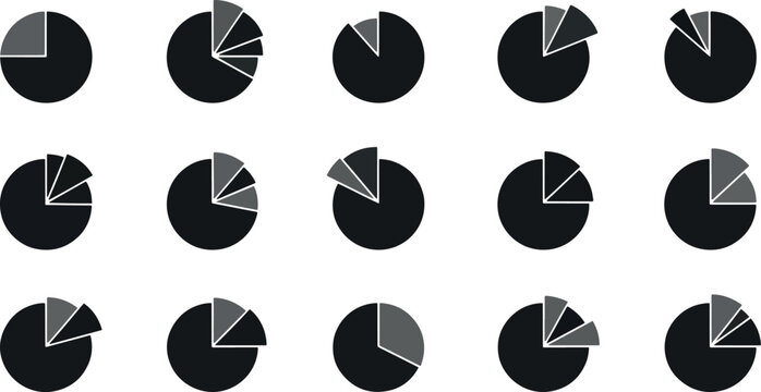 Collection of Various Pie Chart Icons Representing Data Visualization and Analytics