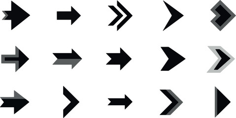 Collection of diverse arrow icons representing direction, navigation, and progress in various graphic design styles